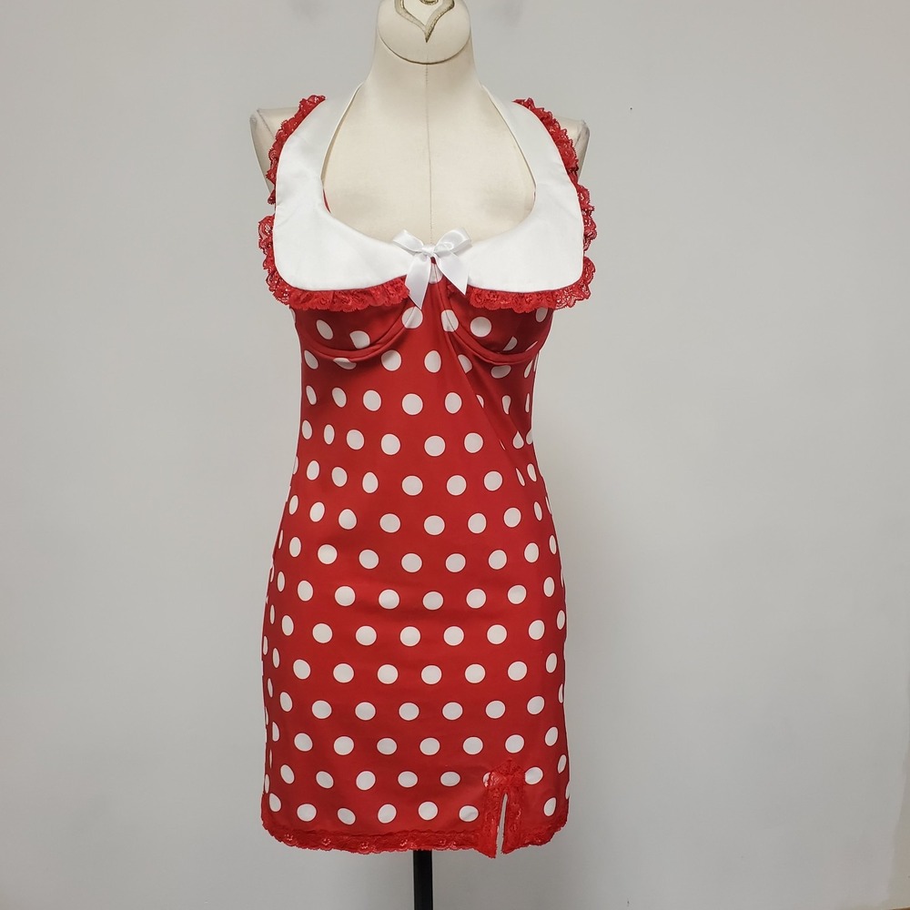 Sugar Thrillz Retro Polka Dot Pinup Dress Size S Red Kawaii Cosplay Halter Bow